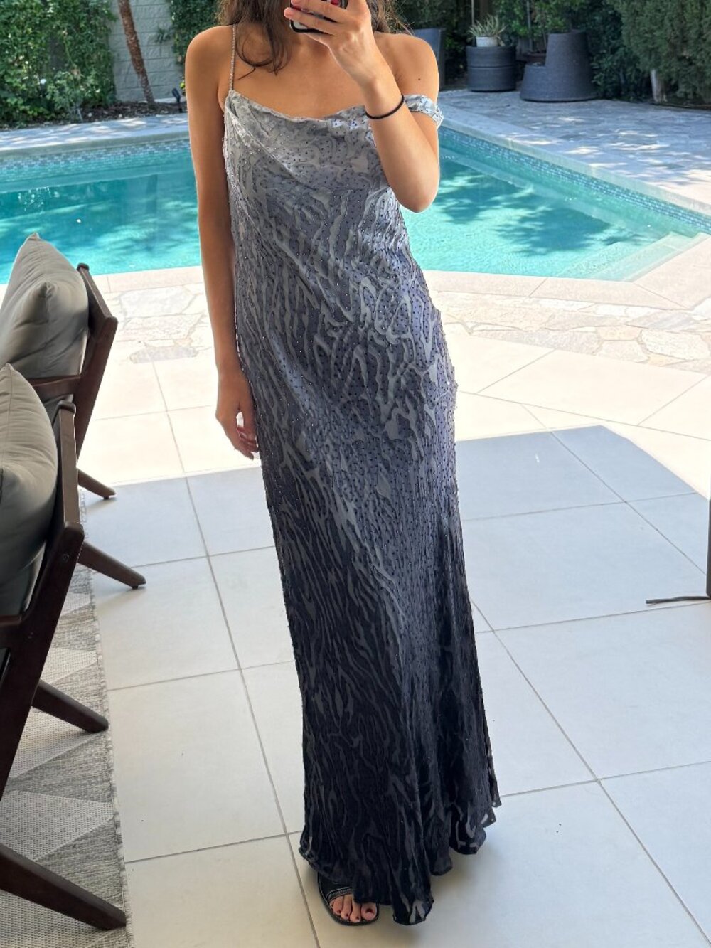 Niteline Ombre Maxi beaded Dress in Light Gray to navy - Picture 7 of 13